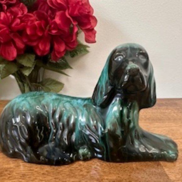 Blue Mountain Pottery Vintage Canadian Green Brown Dog Figurine Drip Glaze‎ - Picture 1 of 5